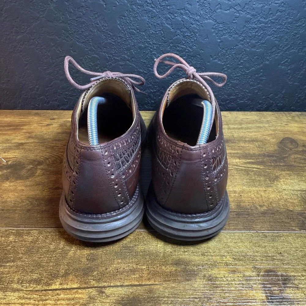 Cole‎ Haan Lunargrand C12651 Brown Leather Croc Wingtip Oxford Mens 10M